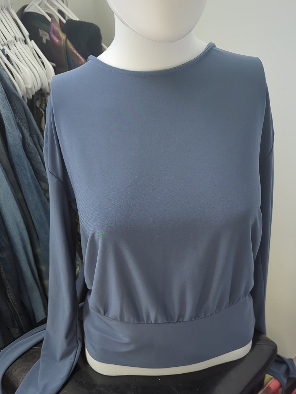 White House Black Market Slate Blue Long Sleeve Crewneck Top